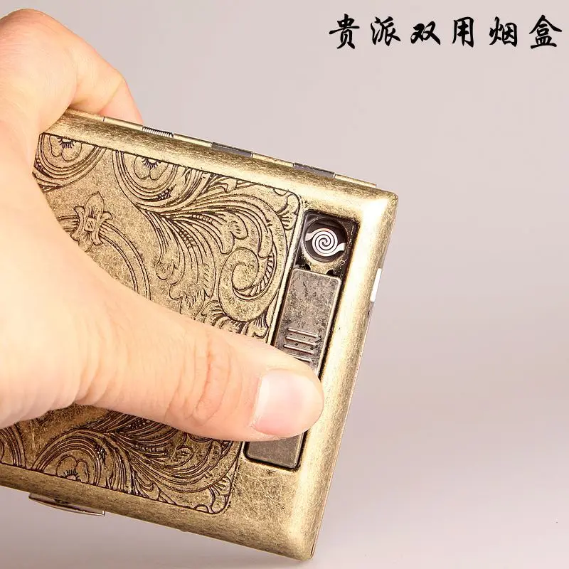 

2017 Brand Cigarette Case With Lighter Electronic USB Lighters Cigarette Case Box Metal Holder Cover For 20PCS cigarettes