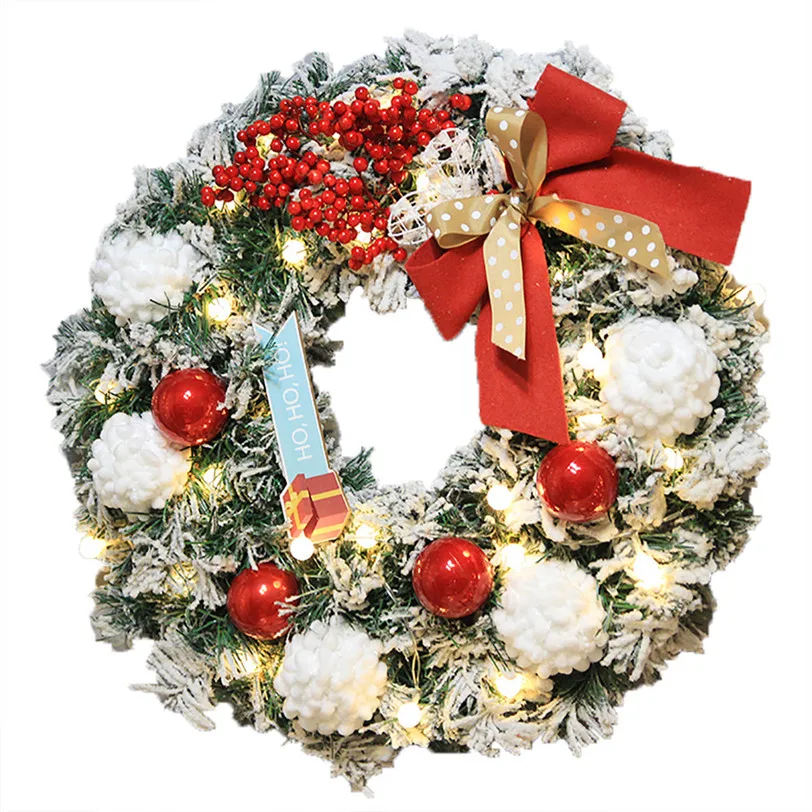 

60CM Christmas Wreath Wiht LED light string Xmas Tree Hanging Door Wall Ornament Pendant Christmas Decoration for Home Gift 8S21
