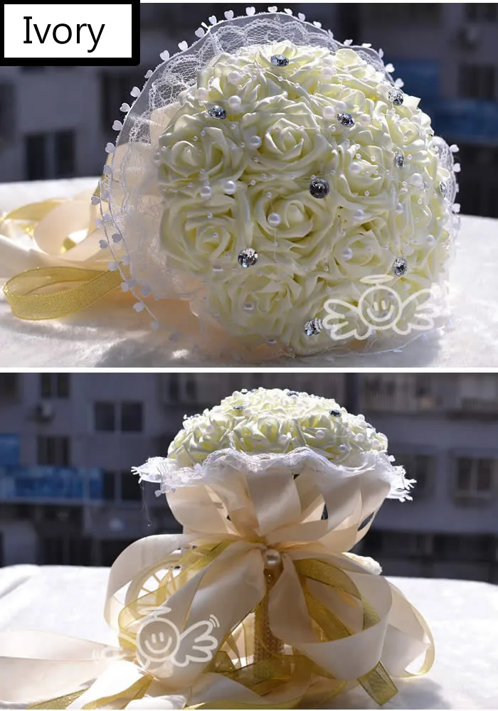 Kyunovia Свадебный букет невесты PE розы искусственные букеты свадебные декоративные букет невесты со стразами и жемчугом