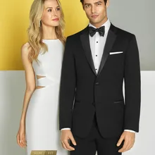 Свадебный Смокинг зазубренный воротник для одежда жениха черные мужские костюмы Две кнопки элегантное платье