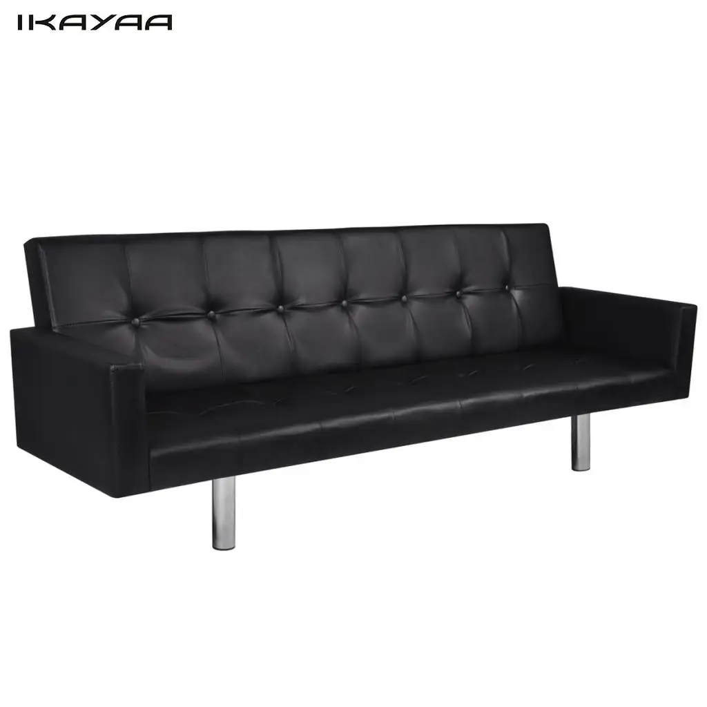 IKAYAA Artificial Leather Sofa Bed With Armrests Black For Living - IKAYAA Artificial Leather Sofa Bed With Armrests Black For Living