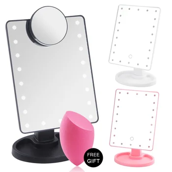 

16/22 LED Lights Touch Screen Makeup Mirror 1X 10X Magnifying Glass Flexible Table Desktop Bright Adjustable USB Or Battery Use