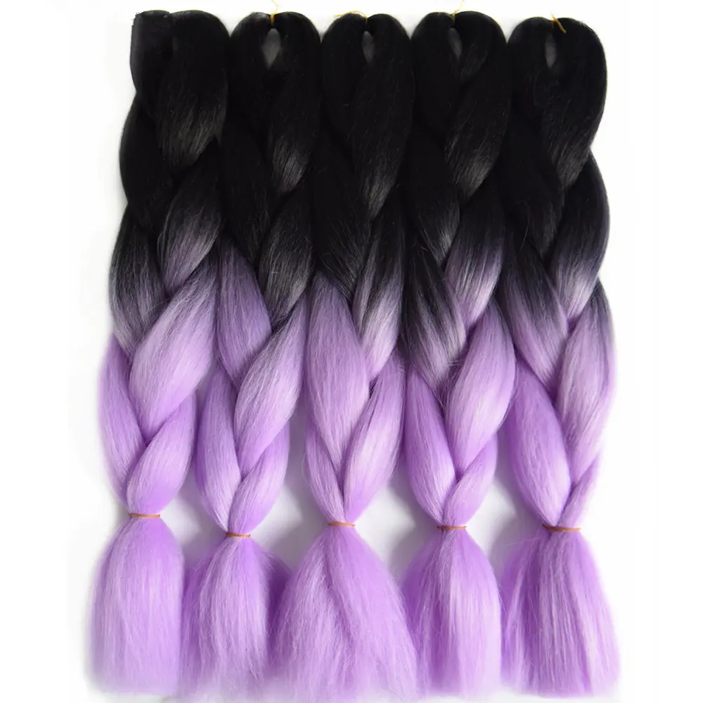 Feilimei Ombre Плетение наращивания волос Синтетическое японское волокно Jumbo Braides 24 дюймов 100 г / шт Females Ombre Фиолетовые волосы вязания крючком - Цвет: #60