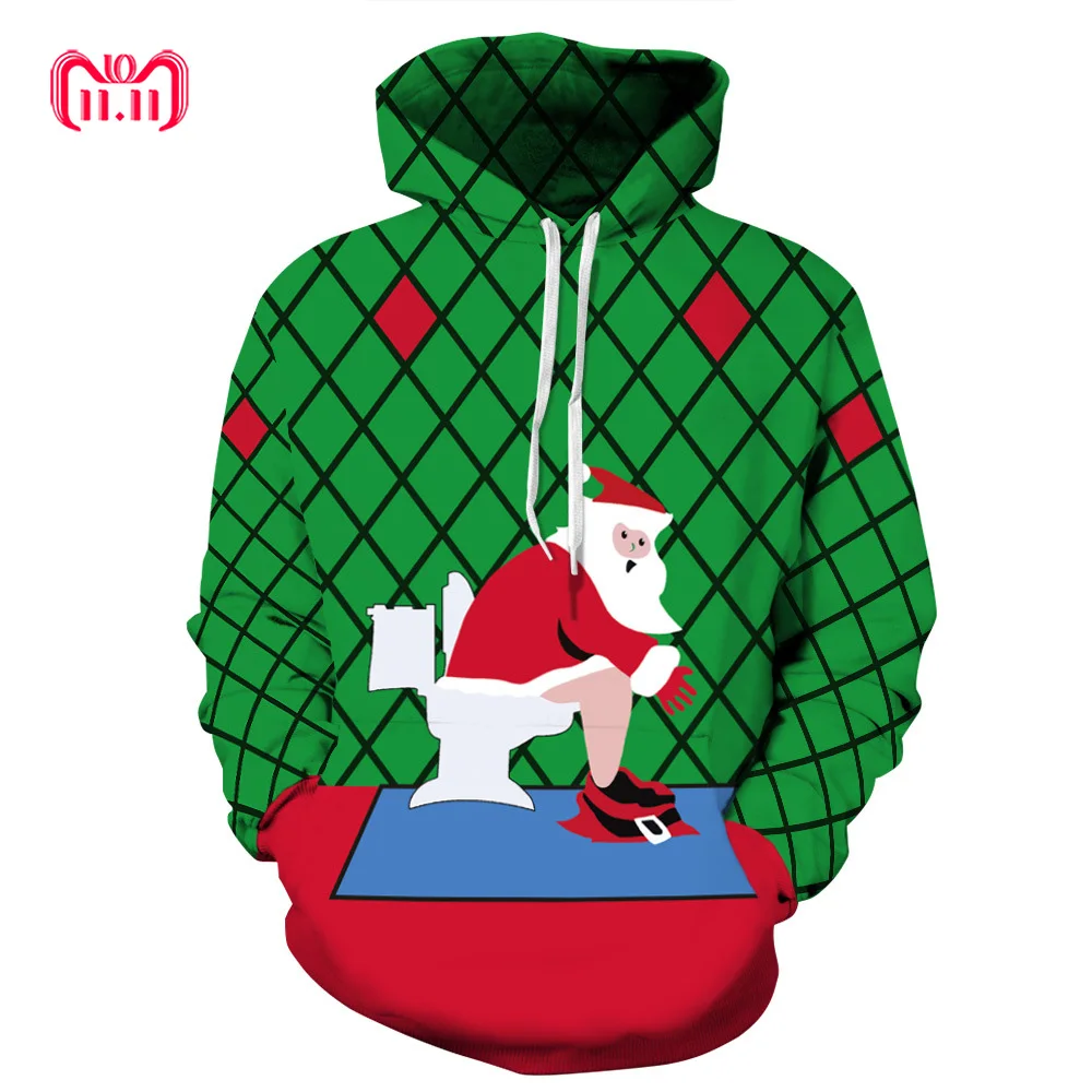 Harajuku Санта Клаус забавная 3D цифровая печать уличная Толстовка дышащая мужская
