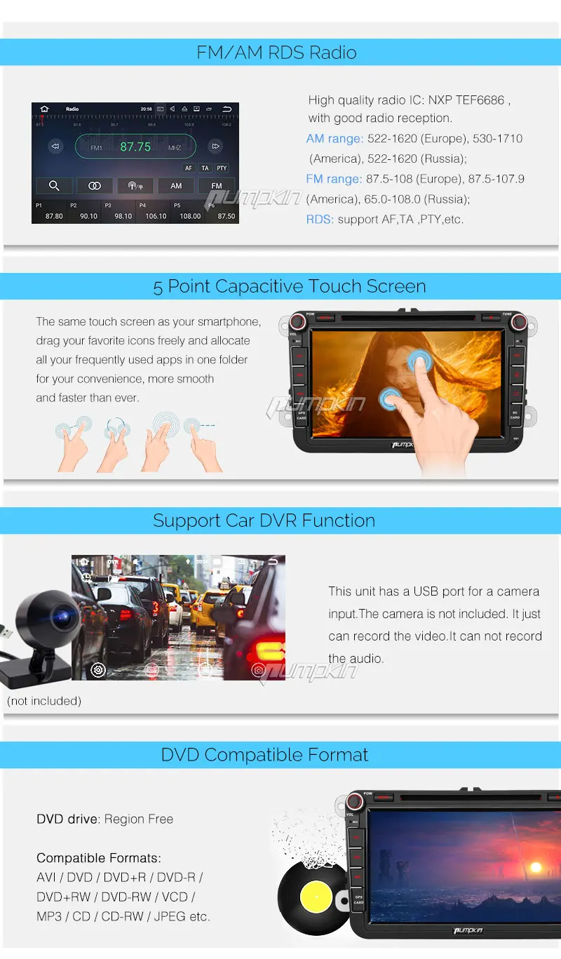 Excellent Pumpkin2 Din 8"Android 7.1 Car Multimedia DVD Player For VW/Skoda/Golf GPS Navigation Quad-core Car Stereo Wifi Radio Headunit 20 Excellent Pumpkin2 Din 8"Android 7.1 Car Multimedia DVD Player For VW/Skoda/Golf GPS Navigation Quad-core Car Stereo Wifi Radio Headunit 20