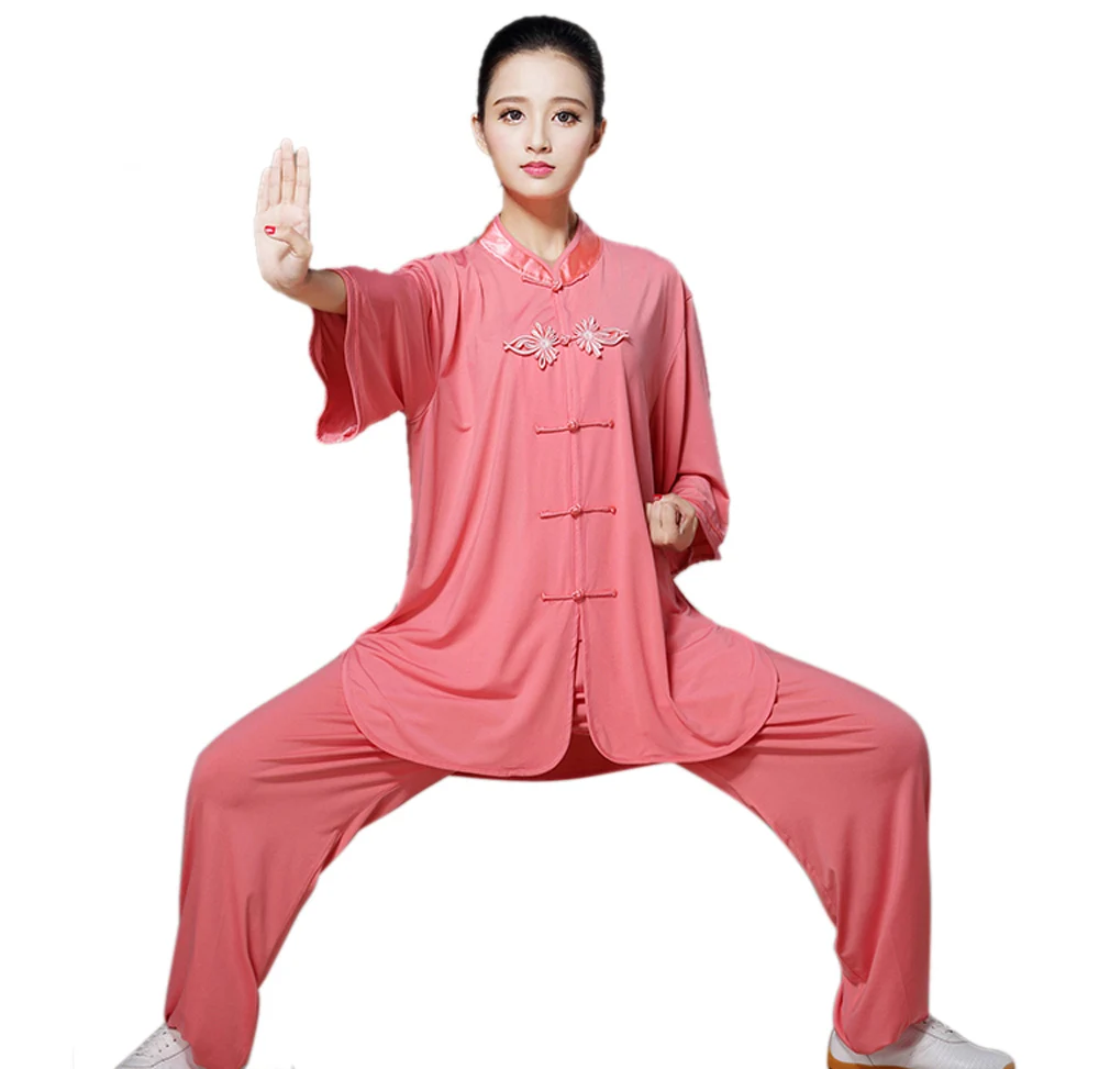 New Design Women Cotton Linen Pure Color Tai Chi Uniform Martial Arts