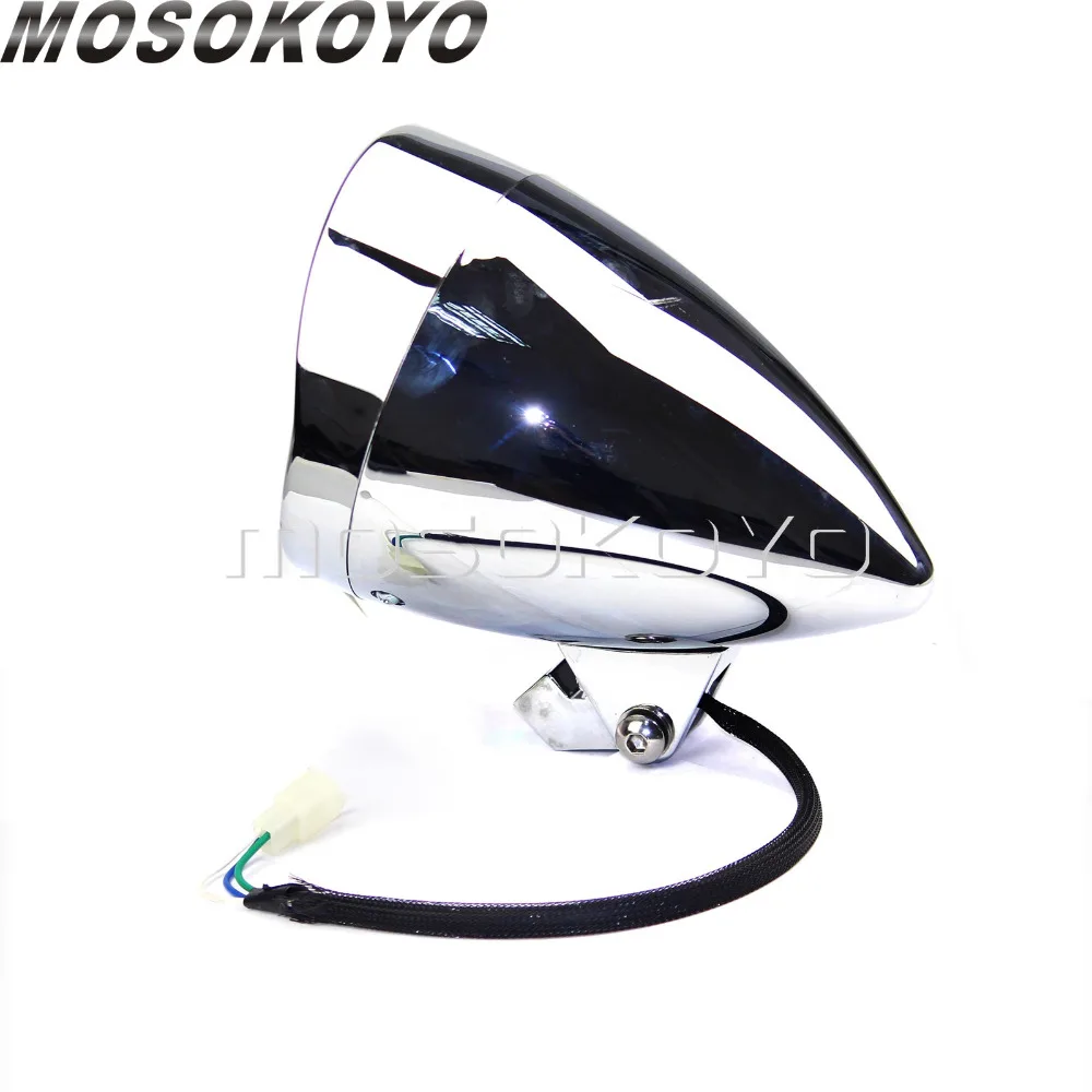 Хромированный пружинный головной светильник для мотоцикла с высоким и низким лучом, головной светильник для бега для Harley Chopper Sportster Softail Кафе Racer