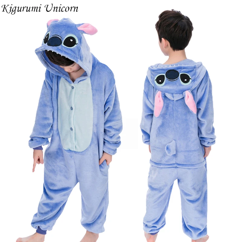 Kigurumi Pajamas set Kids Winter Stitch Onesies Cosplay Children Pyjamas Boys Girls Flannel Pijamas Set Sleepwear