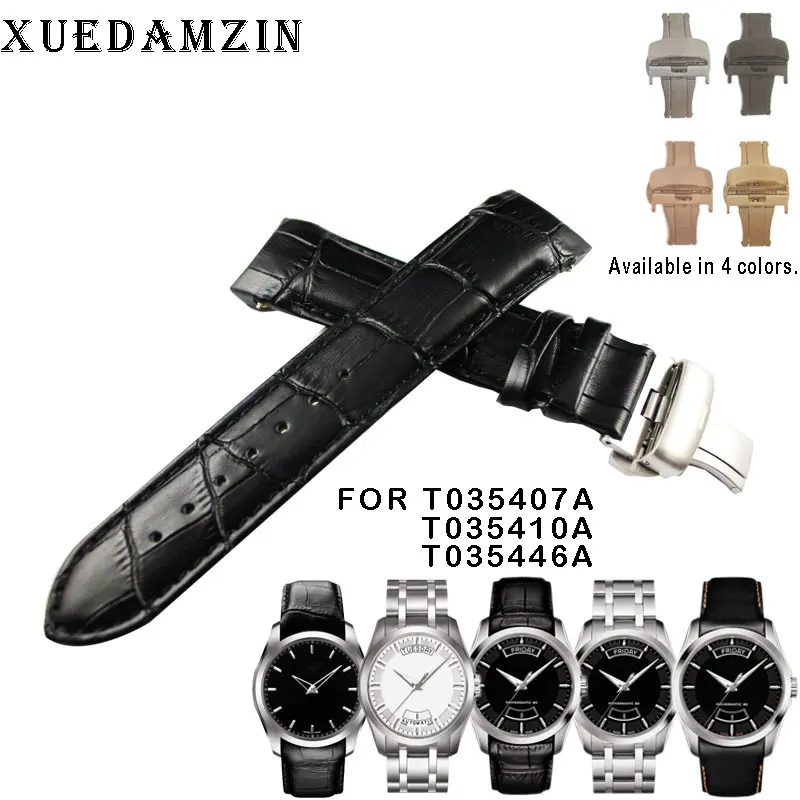 Najtaniej 22mm (klamra 20mm) do T035407A T035410A T035446A wysokiej jakości klamra motylkowa + skórzany zakrzywiony koniec pasków do zegarków