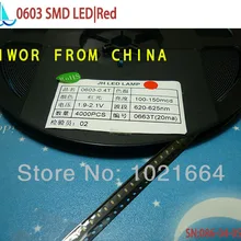 1000 шт./лот)(светодиодный | SMD) 0603 SMD светодиодный, красный цвет, светодиод, 0603 4000 шт. в катушке