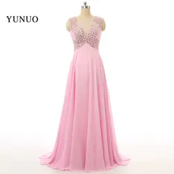 Высокая мода халат De Soiree Sexy шифон Бисер розовый платье для выпускного вечера Длинные 2018 Формальное реальный Платья для женщин Vestidos De Festa x1212