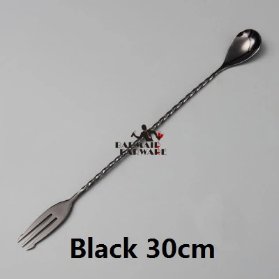 Black 30cm Нержавеющая сталь коктейль бар ложка Трайдент с вилкой коктейль Напиток Смеситель Бар перемешивания смешивания - Цвет: Black 30cm