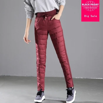 

New arrival fashion brand winter elastic waist real duck down pants female warm stitching great quality stretch down pants wq193