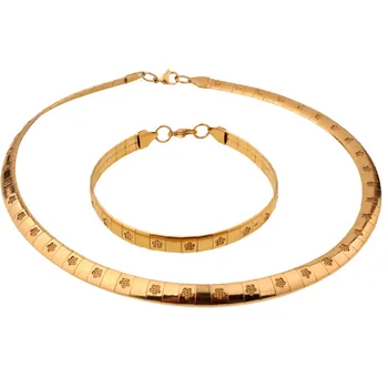 

Fashion 8MM Hot Sale 316L Stainless Steel Gold Tone Choker Collar Flower Chain Men Women Necklace 18" & Bracelet 8" Jewelry Sets