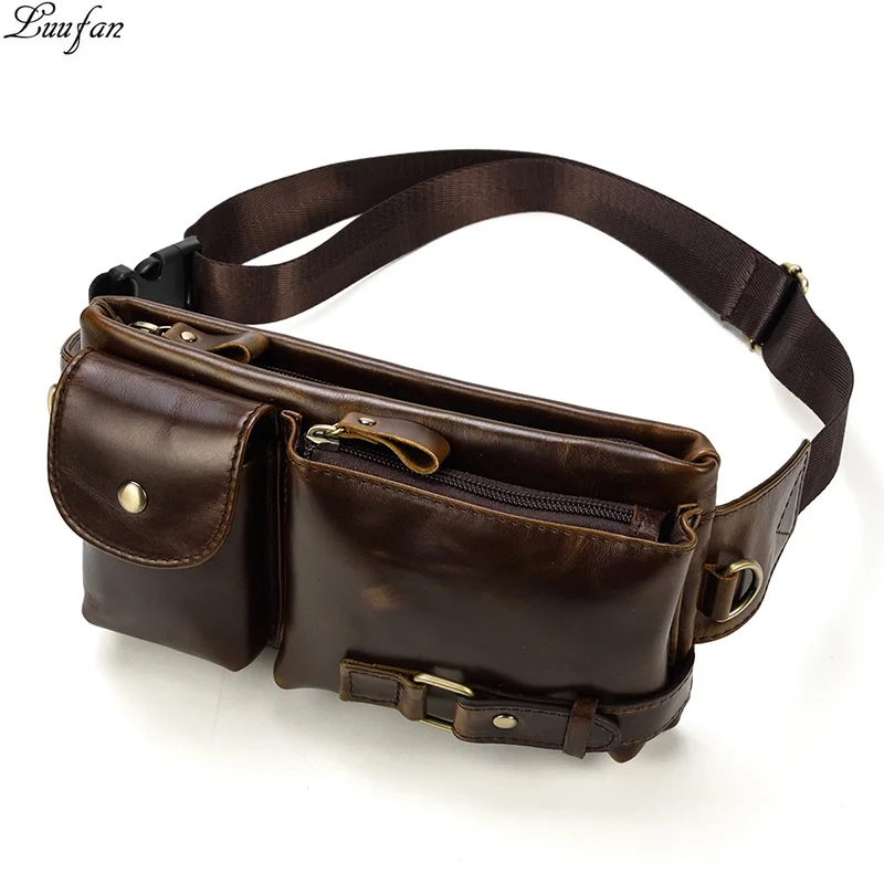 

Casual Genuine Leather man waist Pack Fanny Pack Belt Bag Phone Pouch Mini Travel Chest Bag Small Crossbody Bag Leather Pouch