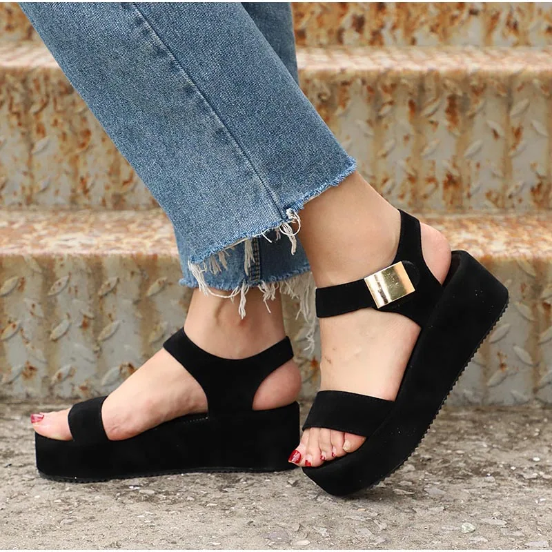 New Plus Size Women Platform Wedge Sandals High Heels Female Flock Hook Loop Casual Shoes For Girls Leisure Footwear Women S Sandals Aliexpress