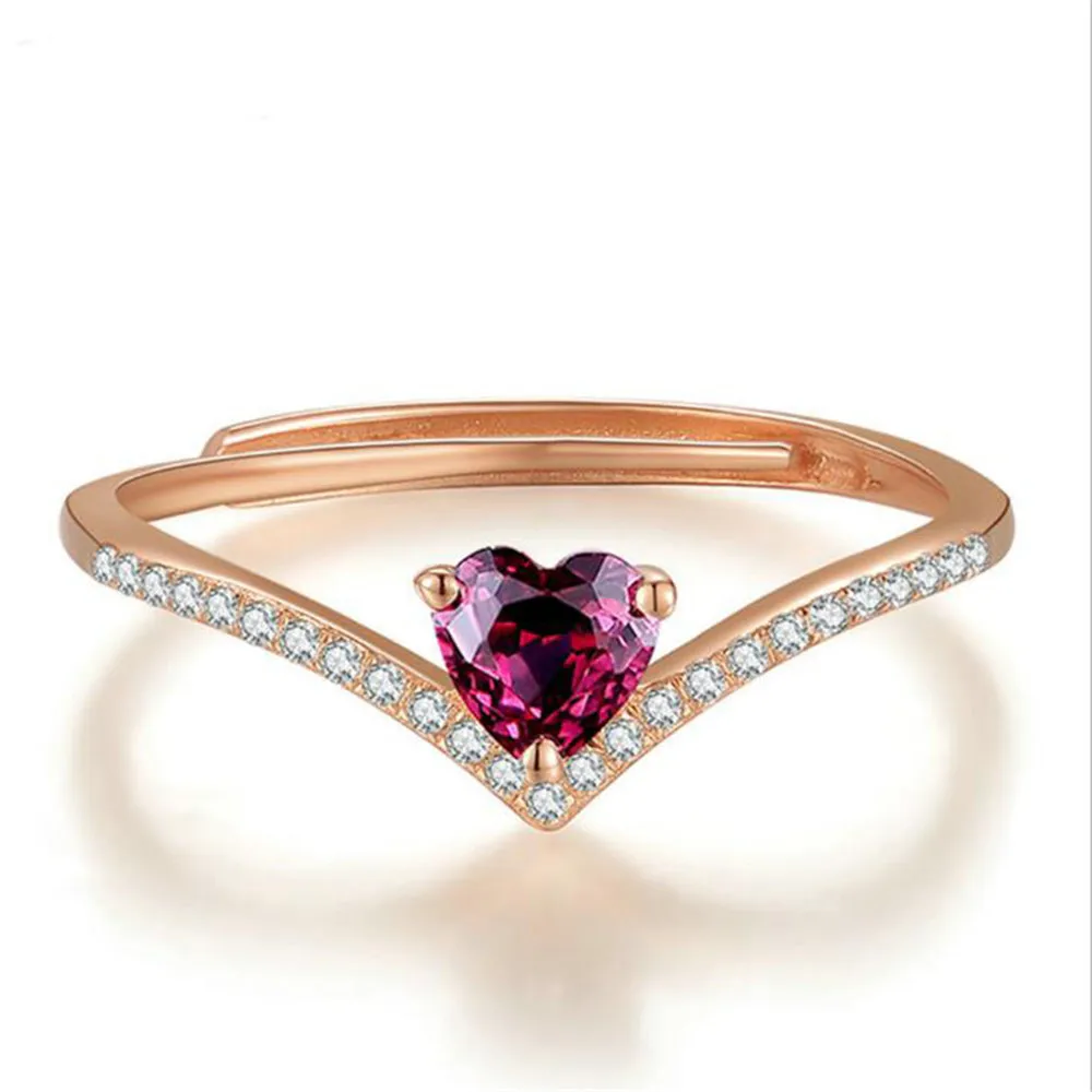 

S925 sterling silver inlaid gemstone ring natural garnet delicate micro-set heart-shaped crown ring luxury woman jewelry