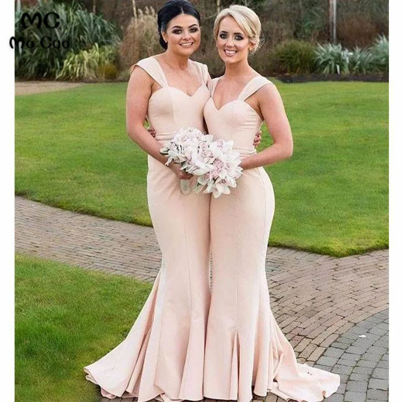 Champagne Cap Sleeves Mermaid Cheap Long Bridesmaid Dresses Online,3