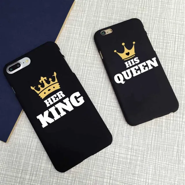 cute matching king and queen black letter case matte hard cover for letter cases
