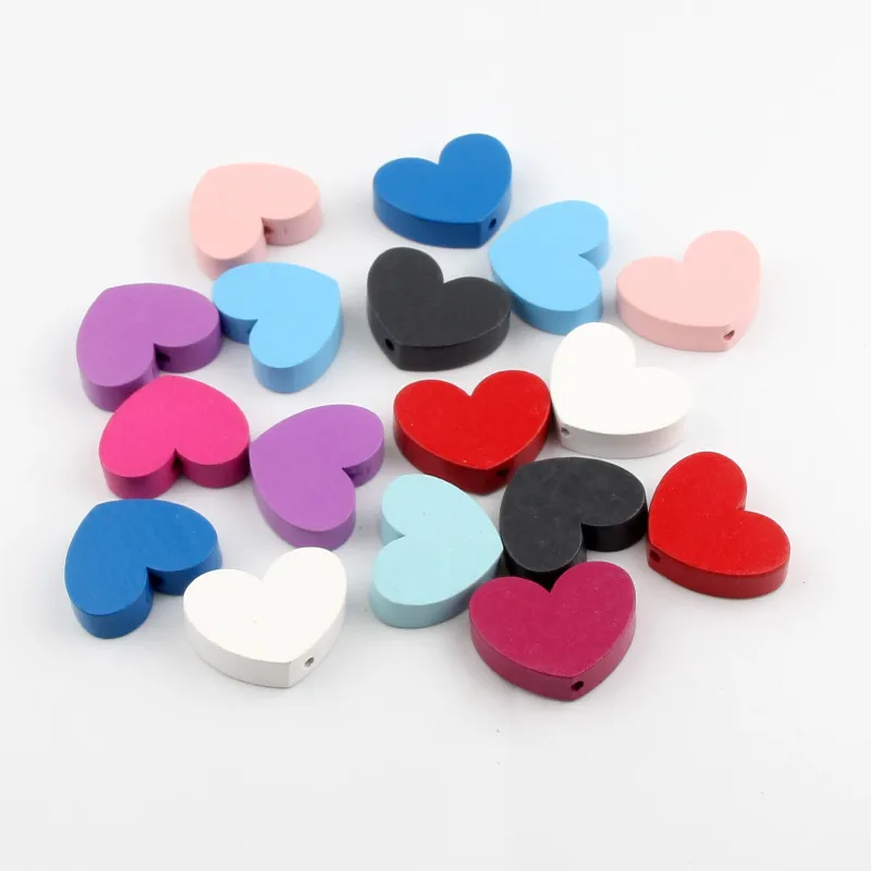 

10pcs Mix Color Wood Heart Spacer Beading 30x23mm for Baby DIY Crafts Kids Toys & Pacifier Clip Wooden Beads