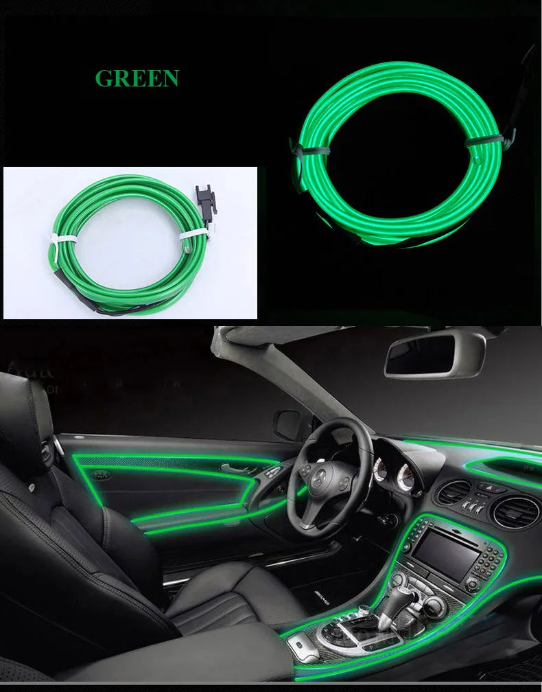 Автомобильный Стайлинг, 1 метр, атмосферные лампы, автомобильный интерьерный светильник, автомобильный окружающий светильник, холодный светильник, линия DIY, декоративная приборная панель, консоль, дверь - Испускаемый цвет: Зеленый