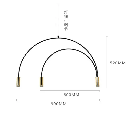 

Metal Seme Circle Pendant Light / Wire Hanging Lamp of Arch Lights for Dinner Table or Kitchen Island / 3 Lights of GU10