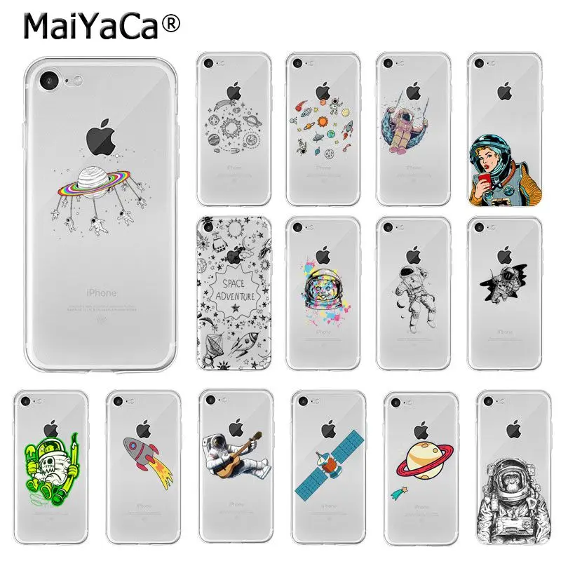Мягкий силиконовый чехол для телефона MaiYaCa Astronaut rocket planet space из ТПУ Apple iPhone 8 7 6 6S Plus X
