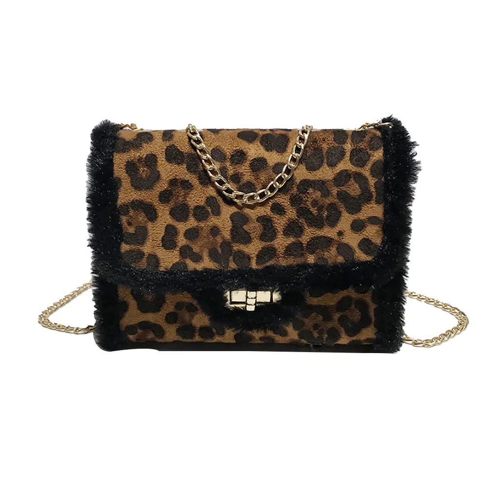 

Ladies fashion leopard plush side chain small bag wild fur bag shoulder bag Messenger bag #Zer