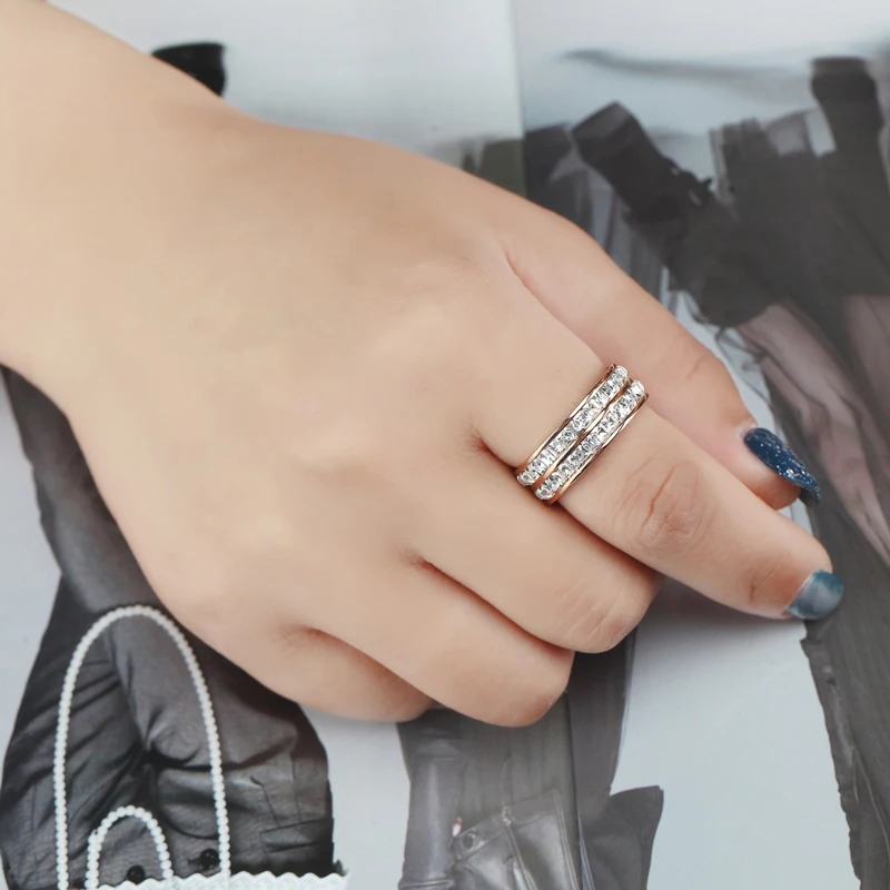 Высокое качество ювелирные изделия супер флэш титановая сталь Кристаллы кольцо девушка маленький квадратный палец кольцо