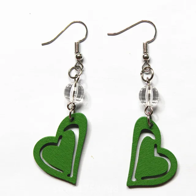Colorful Carving Wood Heart Earrings Handmade Red Green Blue Orange Colorful Carving Wood Heart Earrings Handmade Red Green Blue Orange Owl Laser Cut Eco Friendly