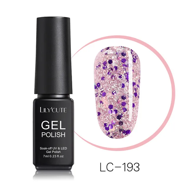 LILYCUTE 7ml Nude Glitter Gel Nail Polish Shimmer Pink Purple Soak Off UV LED Gel Polish Varnish Nail Art Lacquer - Цвет: LC-193