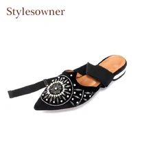 Stylewowner Вельветовая удобная обувь на плоской подошве с вышивкой для женщин, украшенная бисером и шнуровкой, с перекрестной шнуровкой; сезон весна-лето; обувь без задника