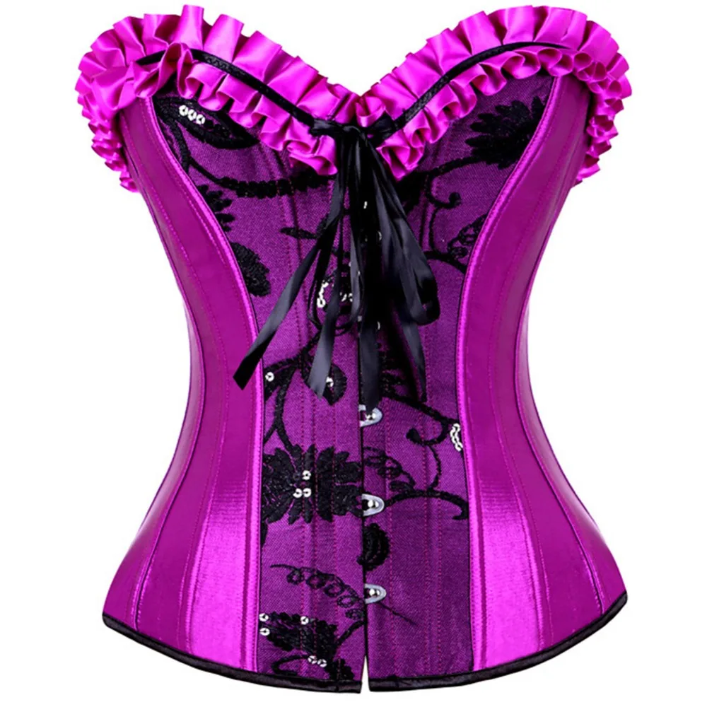 X Sexy Purple Women Gothic Lace up Corsets and Bustiera Waist CORSET SATIN brocade Body Cincher