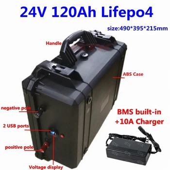 

24V 120Ah 100Ah LiFepo4 lithium battery pack with BMS for solar system AGV car truck Marine boat Caravan golf trolley+10A charge