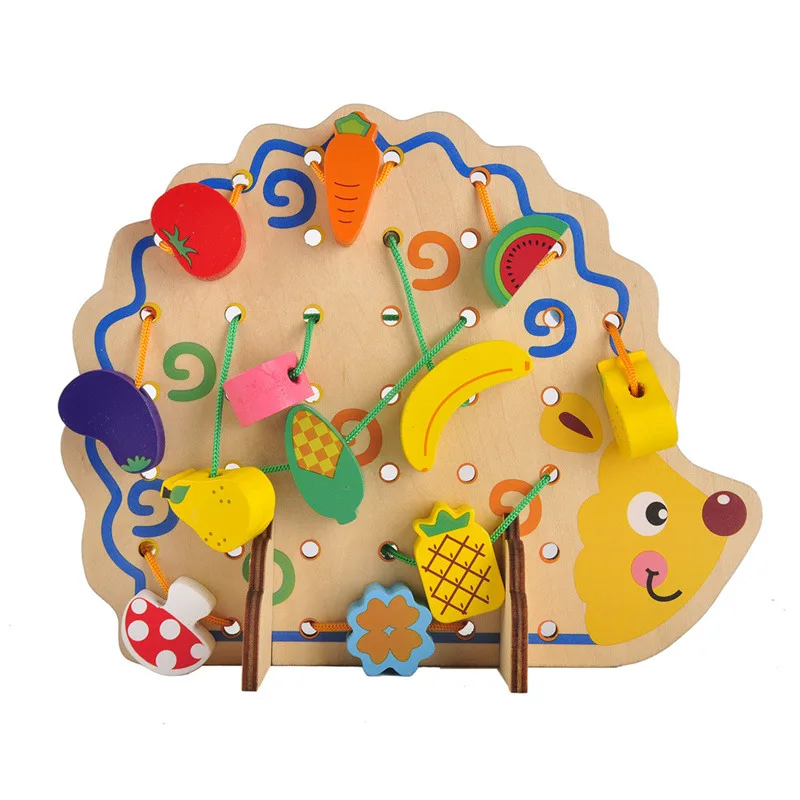 

Wooden Math toys hedgehog lacing beads fruit learning kids gift bright educational soft Montessori develop children intelligent