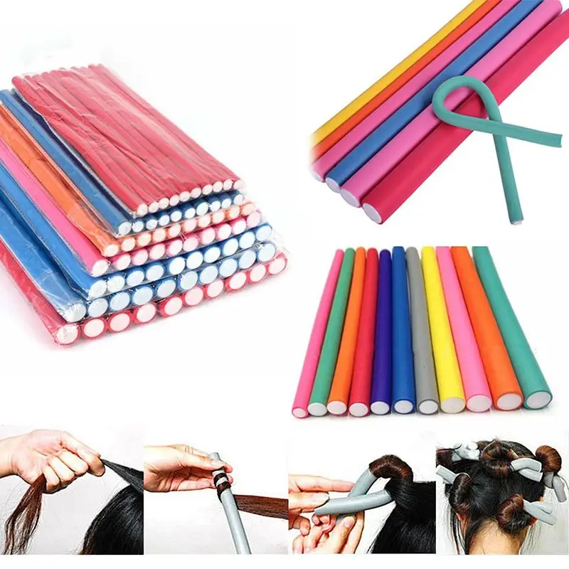 10pcs Soft Foam Sponge DIY Styling Hair Rollers Flexible Curler Bendy Twist Curls Tool Random Color