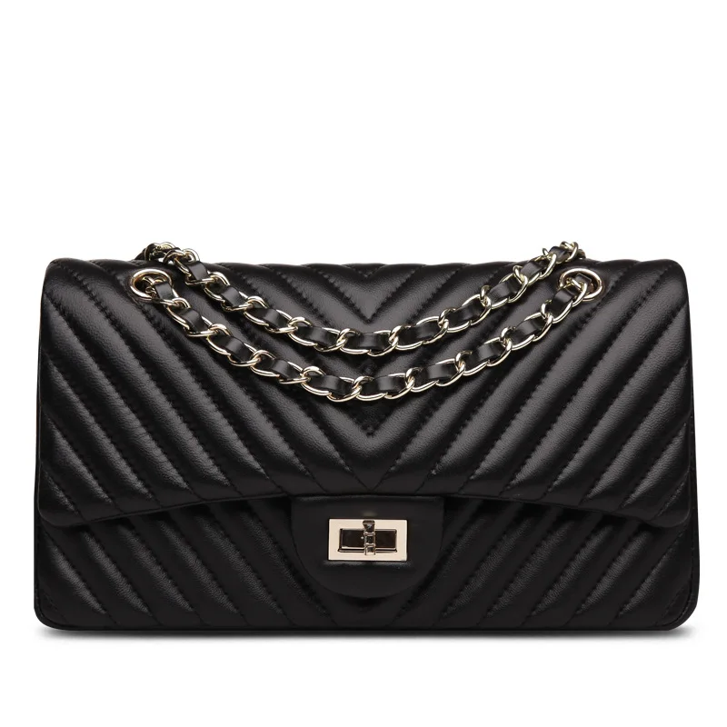 

Luxury Brand Black Genuine Leather Bags Women's Real Leather Bag Bolsa Feminina Small Shoulder Bag Chain Contraction Varied Use