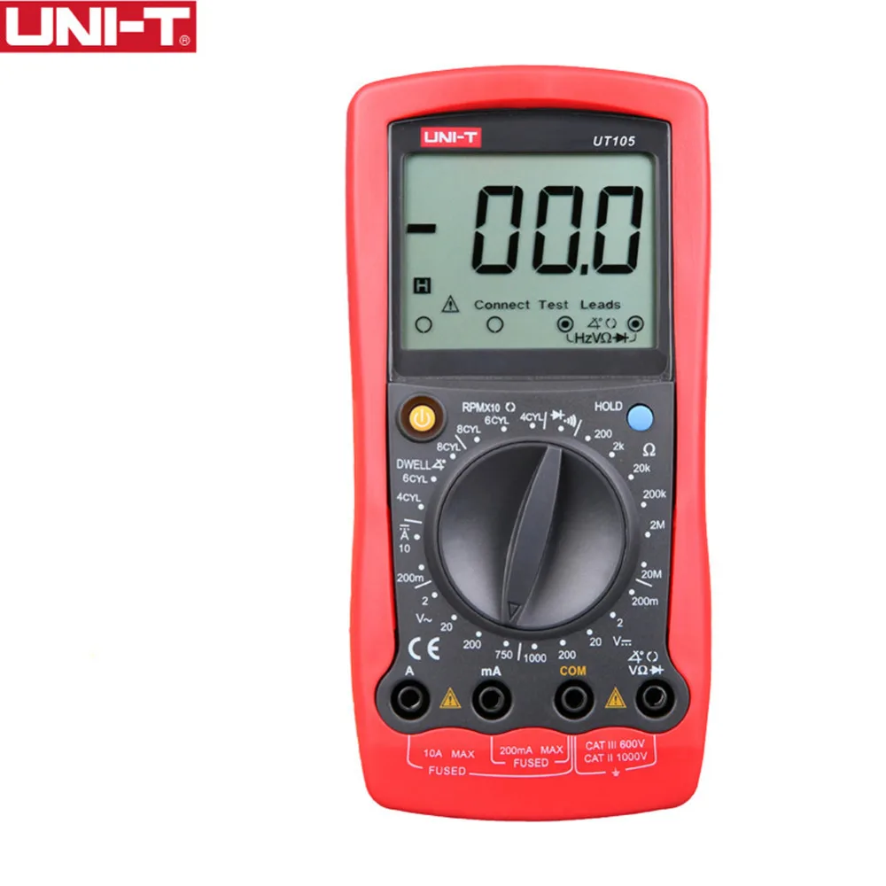 

UNI-T UT105 UT107 UT109 Handheld Automotive Multipurpose Meters Manual Range Multimeter Input Protection Tach Battery Test