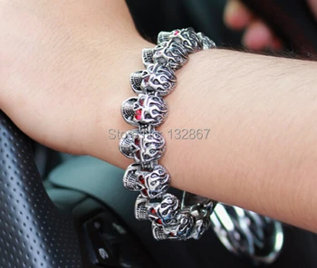 

Men unisex 316L Stainless Steel Skulls CZ Eyes Biker Bracelet 8.66''x 20mm Free shipping