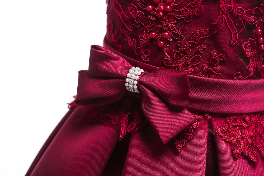 Новогоднее Элегантное свадебное платье для девочек, украшенное бусинами, с цветочным узором, праздничное платье принцессы, торжественное длинное кружевное фатиновое платье без рукавов
