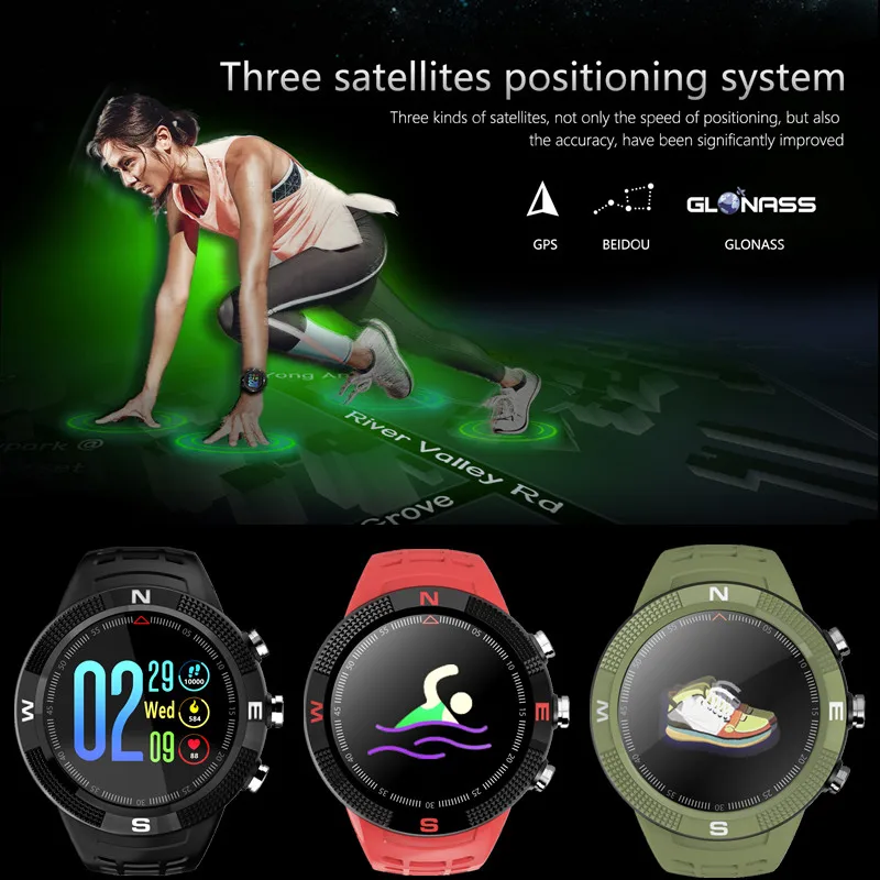 Смарт часы F18 с GPS Bluetooth цветным HD экраном пульсометром водозащитой IP68 поддержкой 4