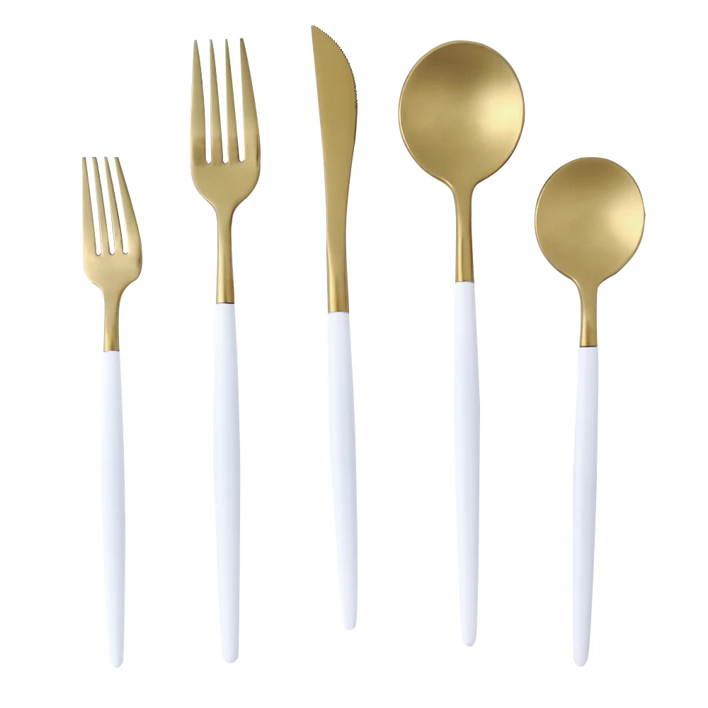 LEKOCH Gold White Haldle Cutlery Set 18 10 Stainless Steel Dinnerware Set Forks Knife Scoops Silverfware