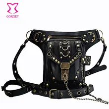 Corzzet Vintage Black Leather Steampunk Rock Bag Men Women Shoulder Bag Phone Holder Gothic Messenger Bag Accessories Corset