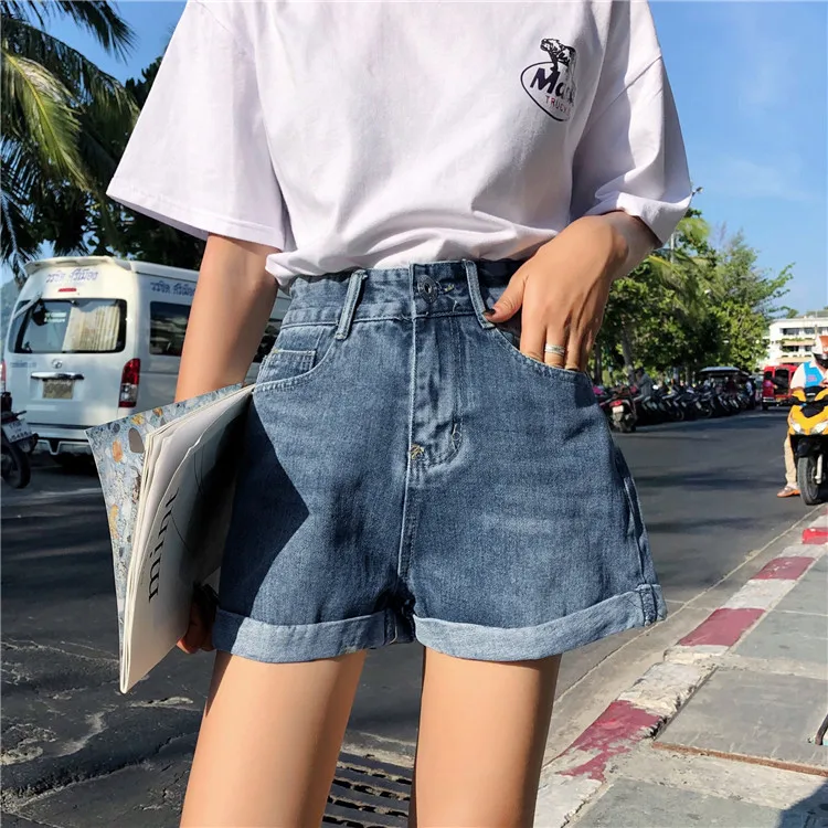 Джинсовые шорты с высокой талией женские короткие джинсы для женщин летние женские горячие шорты обжимные Широкие джинсовые шорты