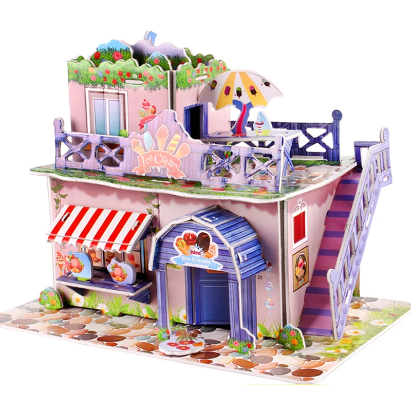 3D del rompecabezas DIY juguete del bebé chico Aprendizaje Temprano Castillo construcción patrón regalo para los niños Brinquedo Educativo casas rompecabezas