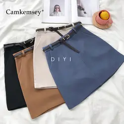 CamKemsey корейские Короткие повседневные однотонные юбки женские 2019 Летний стиль с высокой талией А-силуэта Облегающие юбки для девочек