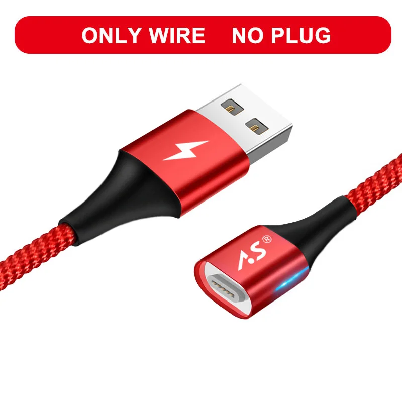 A.S Magnetic Cable USB C Micro USB Type C Fast Charging Microusb Type-C Magnet Charger for iPhone 8 X Xs MAX xiaomi huawei usb-c - Цвет: Red No Plug