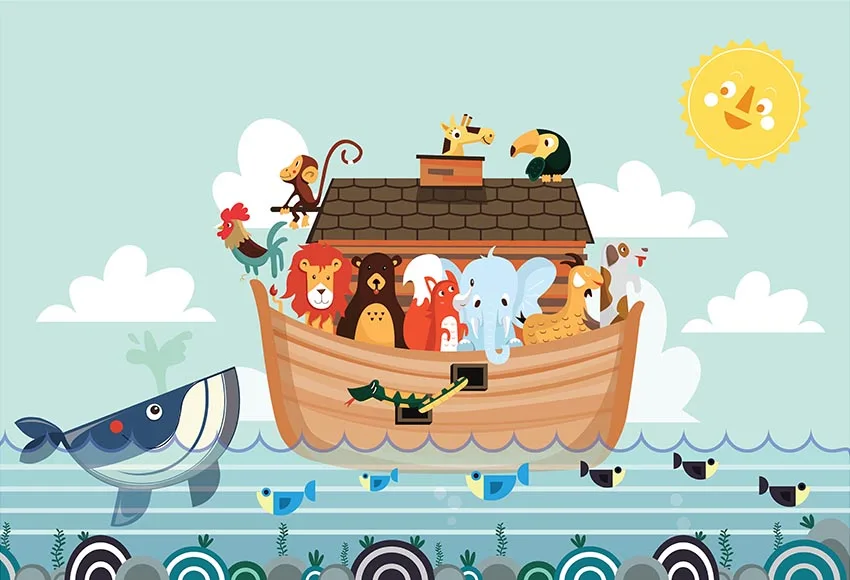 

7x5FT Noah's Ark Noah Animal Boat Nautical Fish Sea Elephant Custom Photo Studio Background Backdrops Vinyl 2.2x1.5m