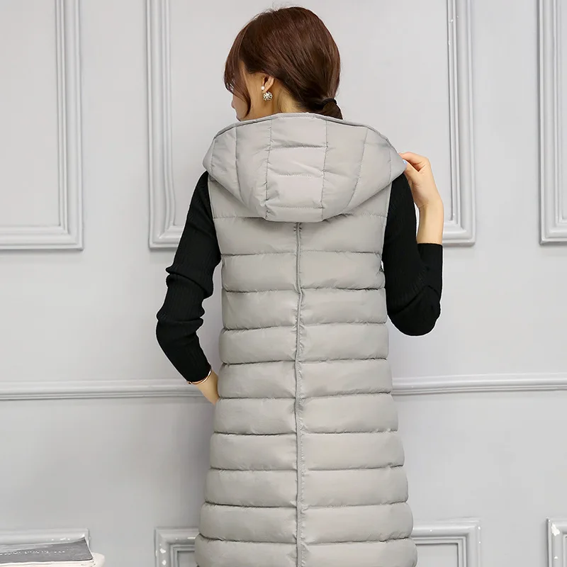 2017 New Long Women Vests Solid Color Hooded Sleeveless Vest Coat Cotton-padded Outerwear Vest Fashion Women Waistcoat 2017 New Long Women Vests Solid Color Hooded Sleeveless Vest Coat Cotton-padded Outerwear Vest Fashion Women Waistcoat