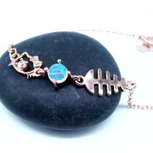 Любовь Кошка и рыба Австралийский браслет из опала 925 стерлингового серебра ювелирные изделия для женщин подарок девушка друг леди подарок